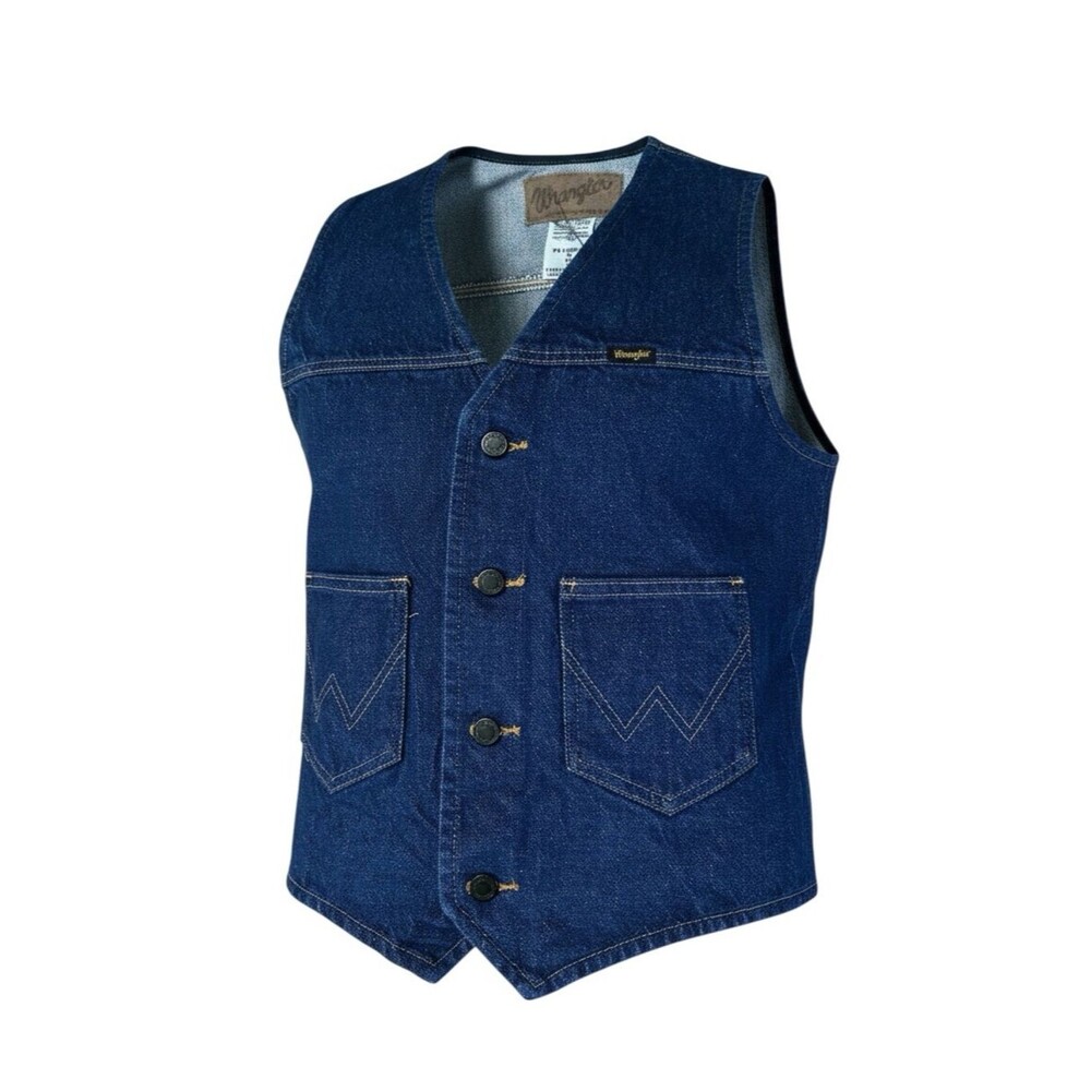 VTG Wrangler Denim Western Vest Men’s Small Big W Cowboy Ranchwear Workwear Y2K